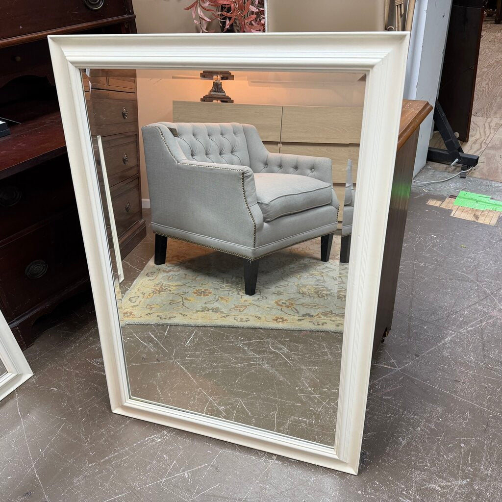 White Framed Beveled Mirror