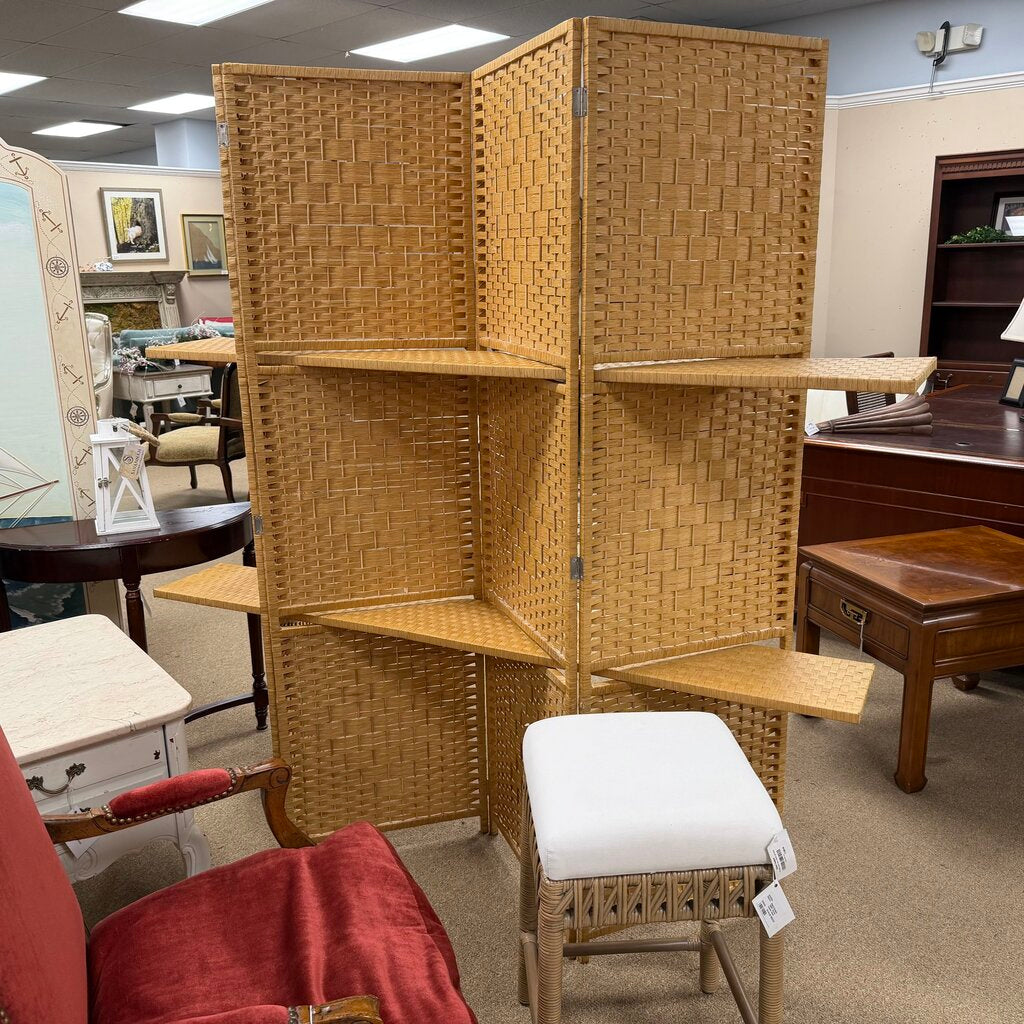 4-Panel Bamboo Room Divider w/Shelves