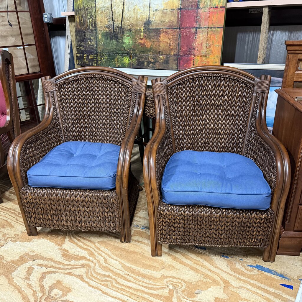 Pair Woven Chairs w/Cushions
