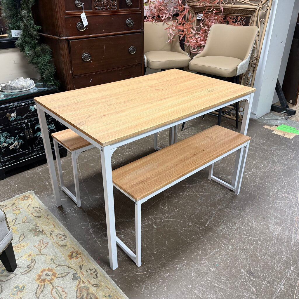 Metal + Wood Dining Table + 2 Benches
