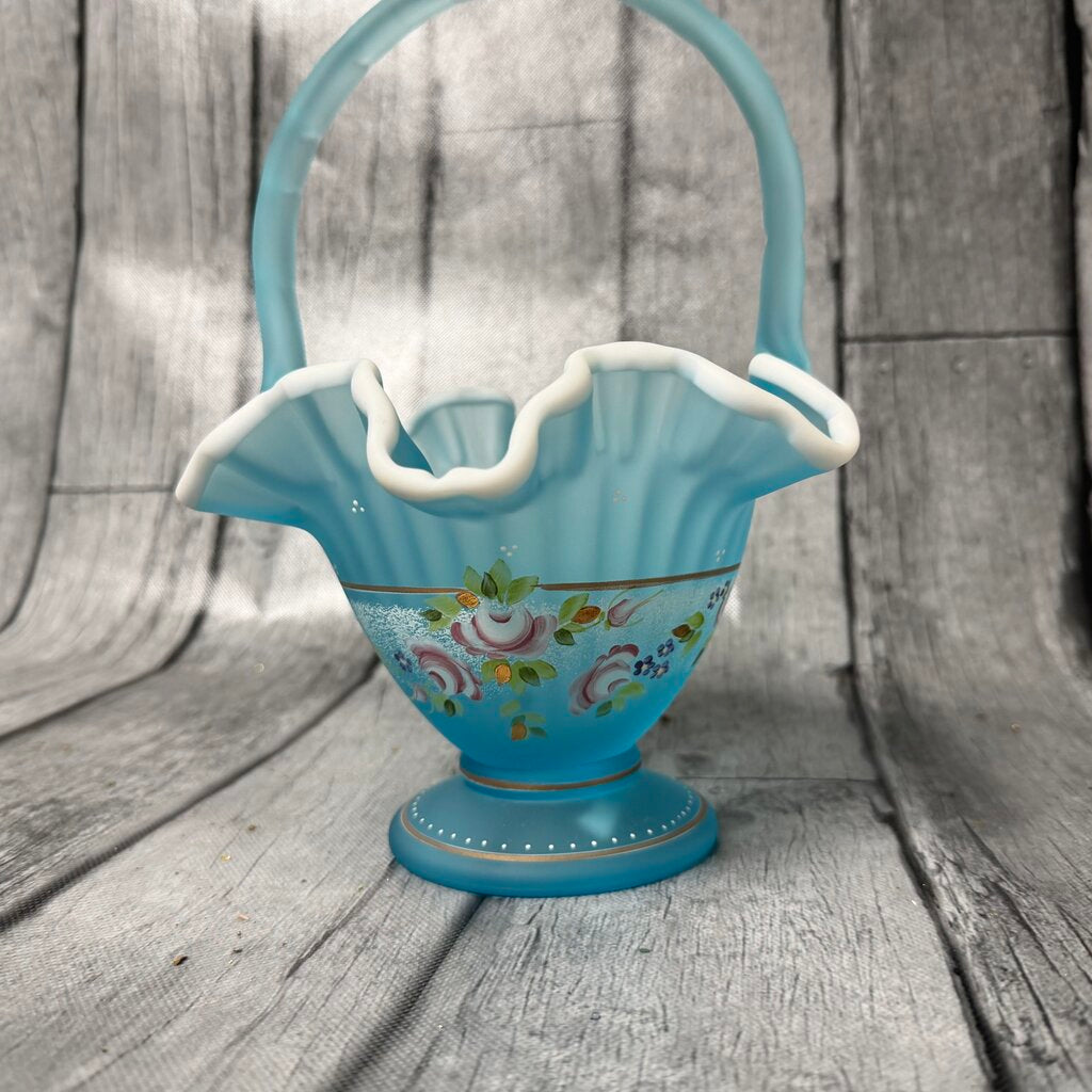 Charleston Collection Hand Painted Ruffle Glass Basket