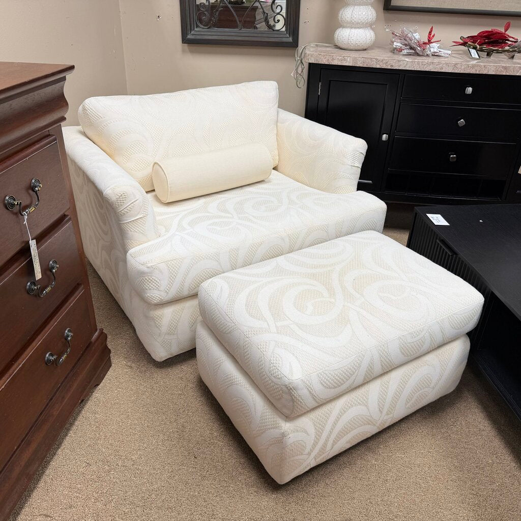 Cream Accent Chair + Ottoman