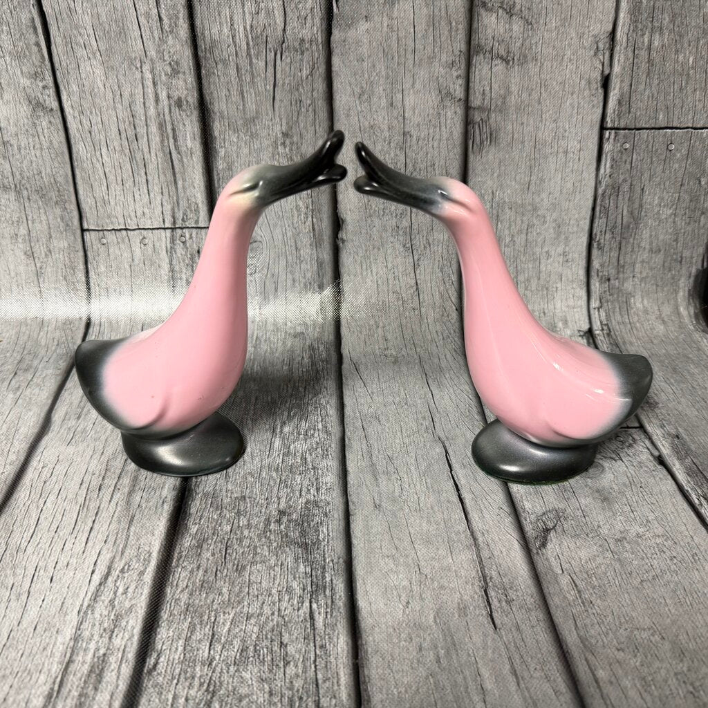 Pair 1950s Pink & Grey Geese
