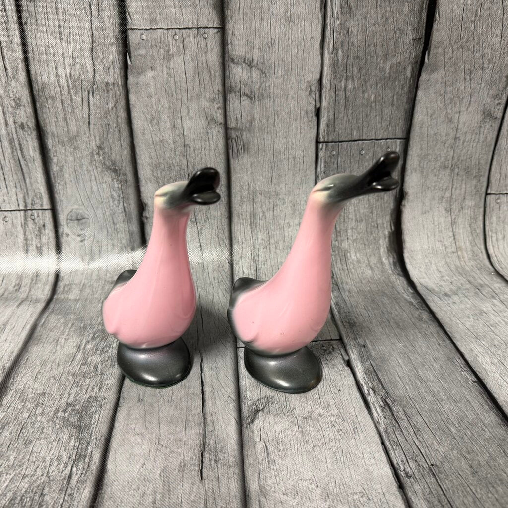 Pair 1950s Pink & Grey Geese