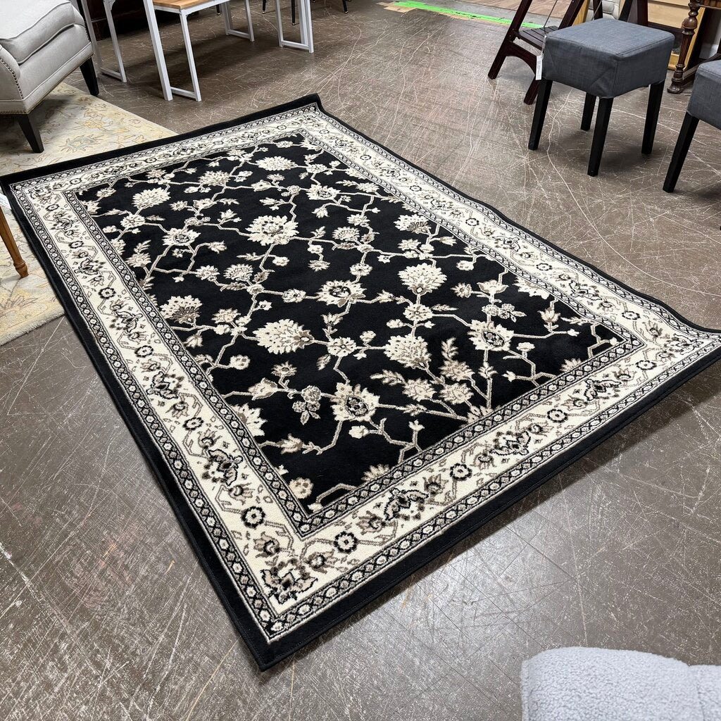 Kingfield Collection Black Floral Area Rug