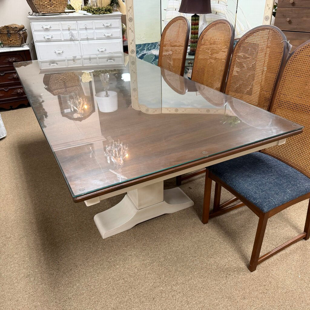 Eleanor Double Pedestal Dining Table w/Walnut Top + Custom Glass