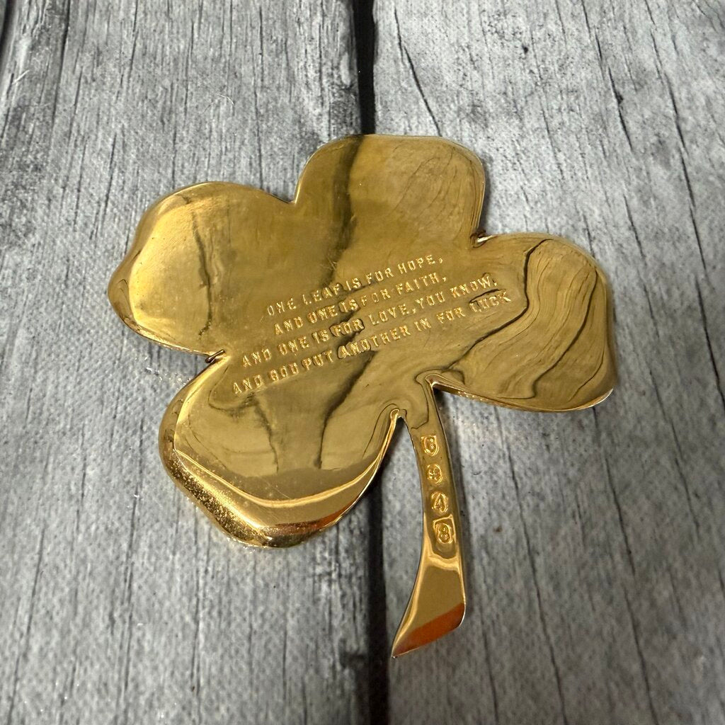 Vintage Gold Plated 4-Leaf Clover w/Ella Higginson Poem