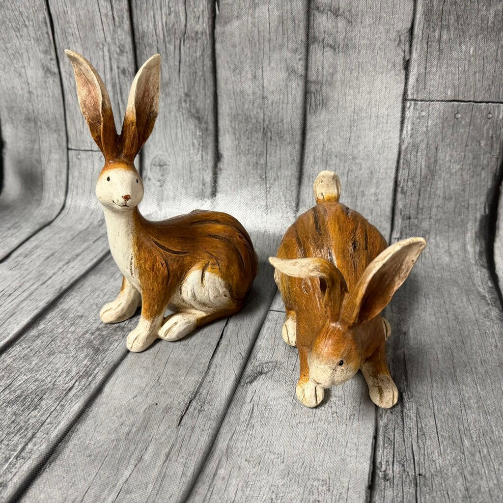 Pair Cast Resin Decorative Bunny Figures
