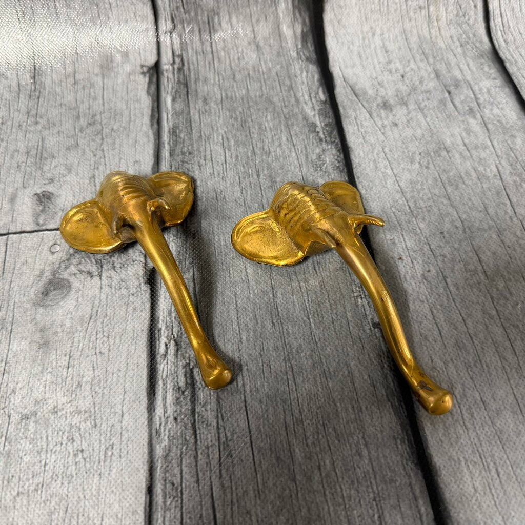 Pair Gold Metal Elephant Paperweights