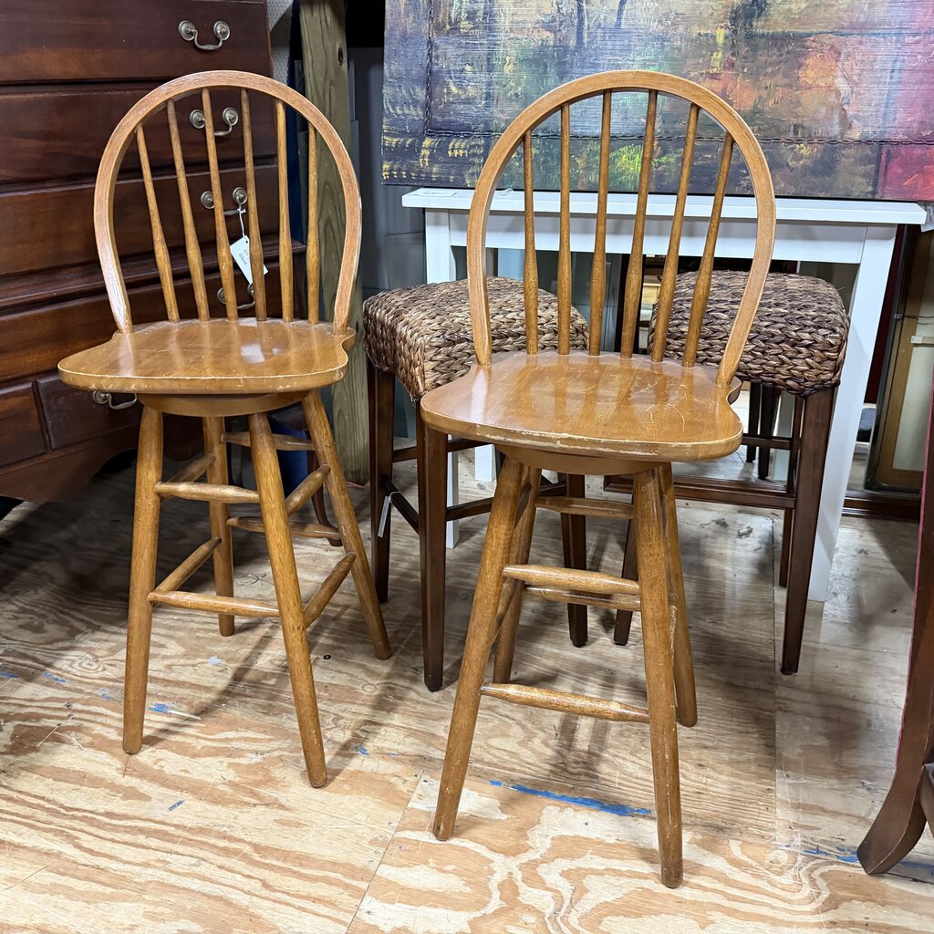 Pair Windsor Style Swivel Bar Stools