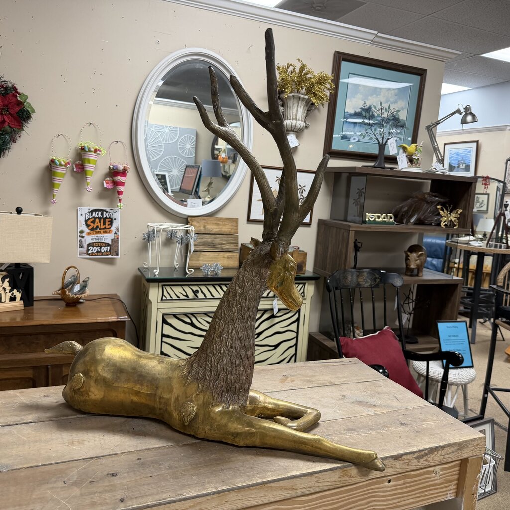 Large Brass Reclining Stag