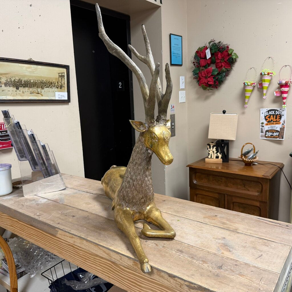 Large Brass Reclining Stag