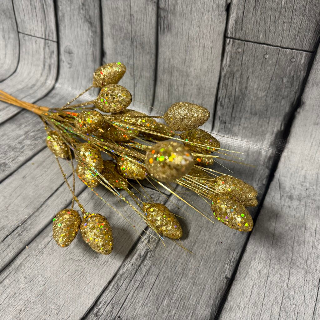 Glittered Gold Pinecone Stems Bundle