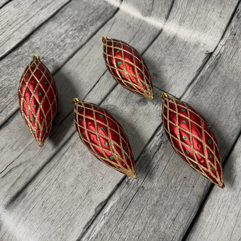 Set/4 Red + Gold Ornaments