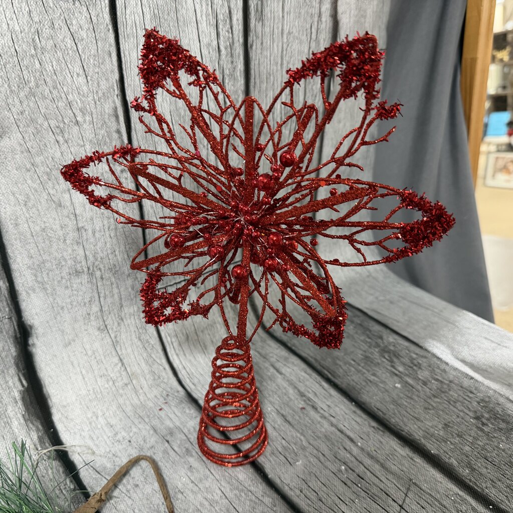 Glittered Red Poinsettia Tree Topper