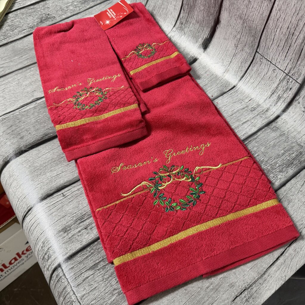 3-pc Red Embroidered Towels Set