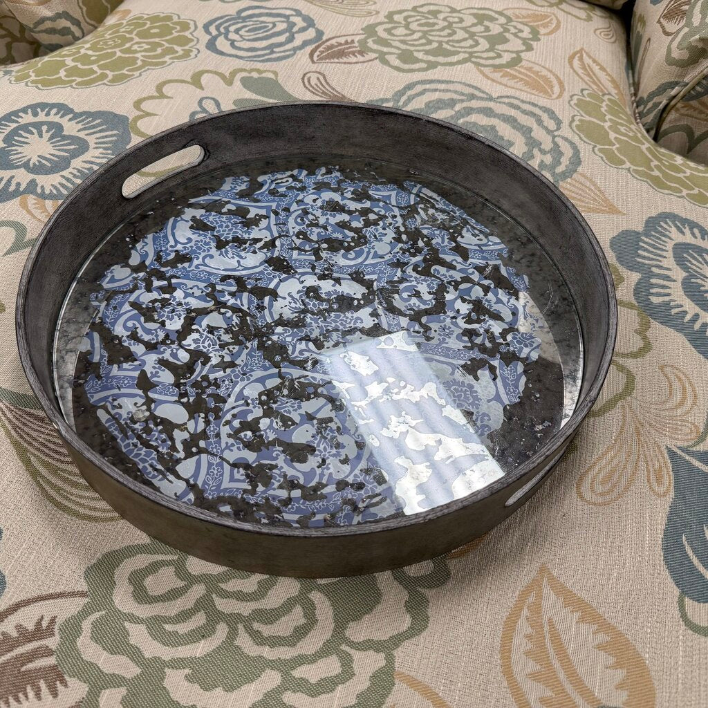 Round Mirror Top Serving Tray