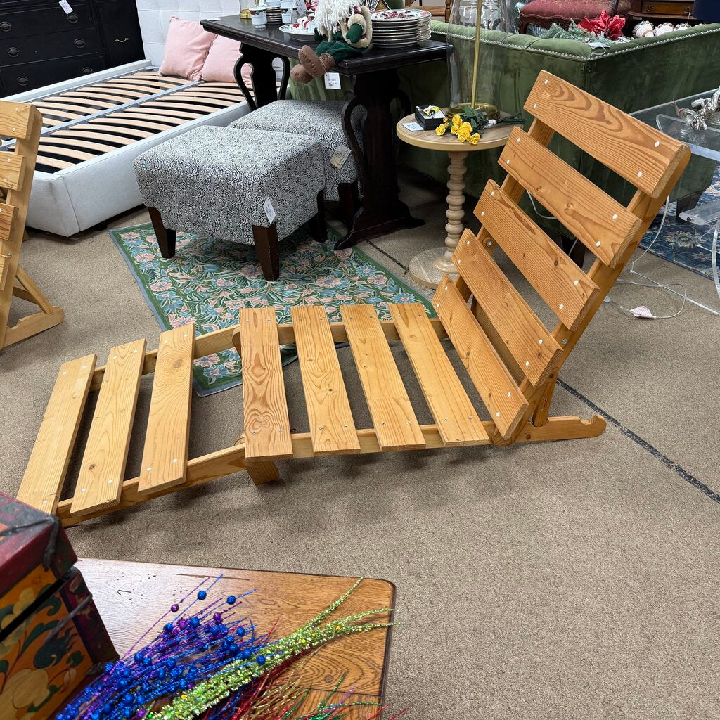 Pair Wood Slat Low Loung Chairs/Beach Loungers
