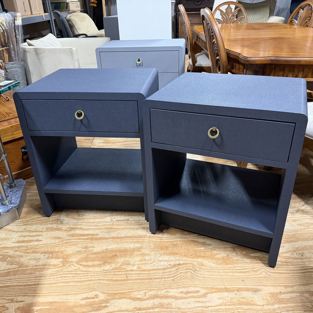 *NEW* Pair Benjamin Linen 1-Dr Side Tables
