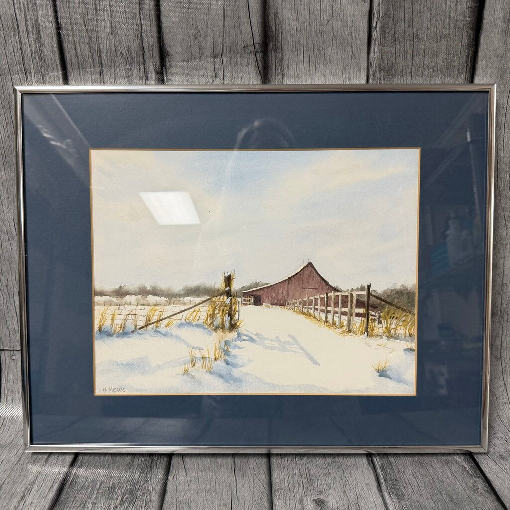 Snowy Barn Watercolor