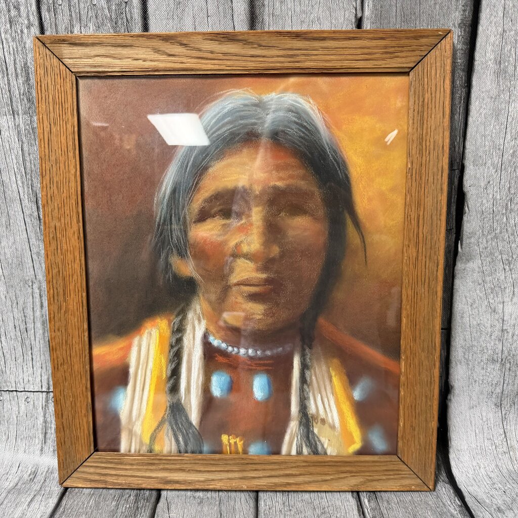 Vintage Native American Charcoal Portrait