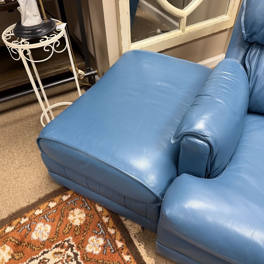 Blue Leather Chair + Ottoman